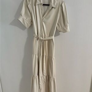 Elan Tan Puff Sleeve Maxi Dress